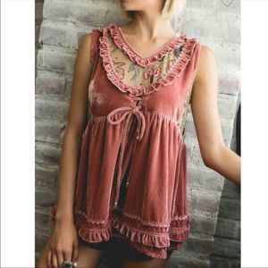 Dusty rose Velvet sheer nude print babydoll top